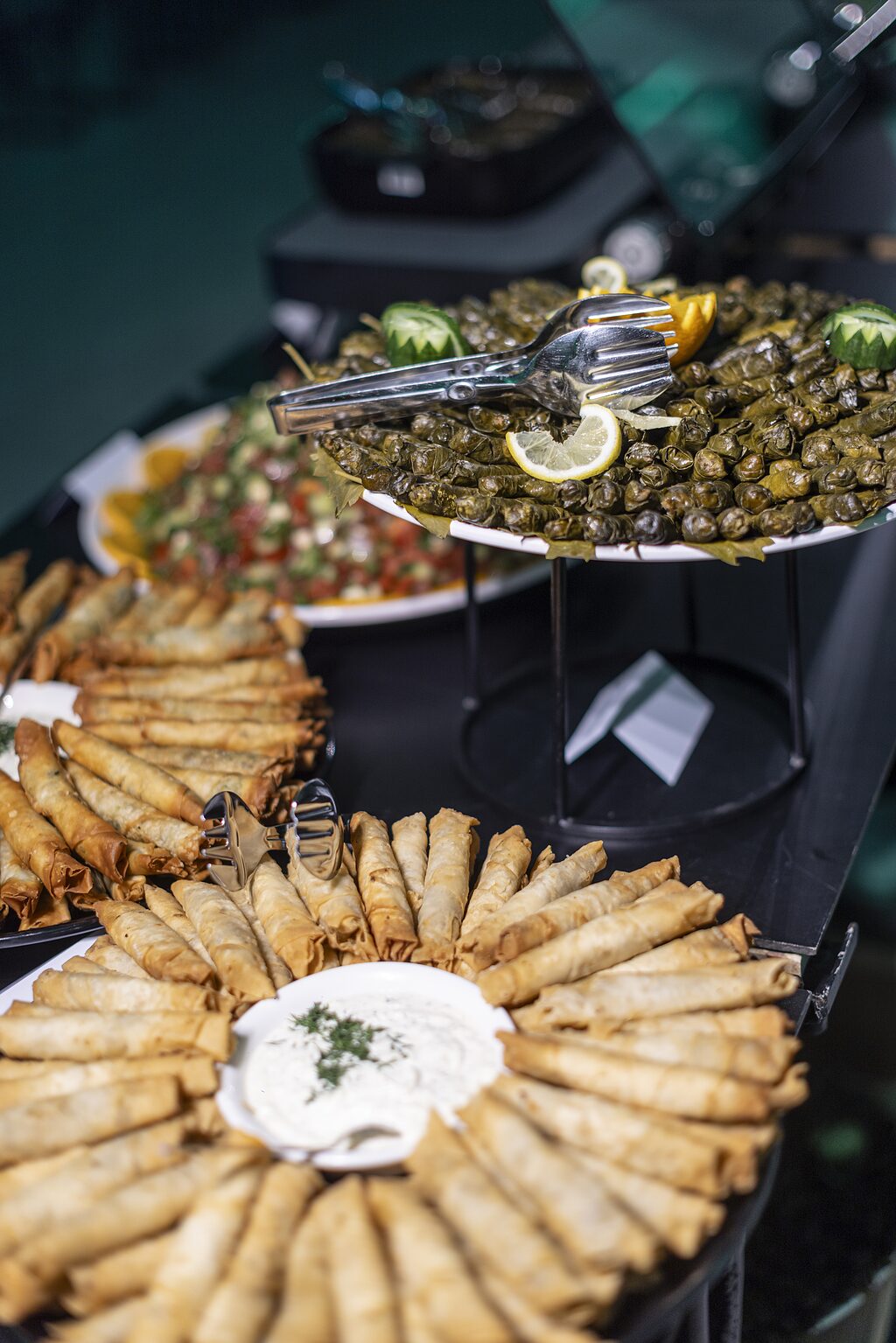 Warme Vorspeisen mit Börek und gefüllten Weinblättern beim Catering in der Eventlocation Krefeld